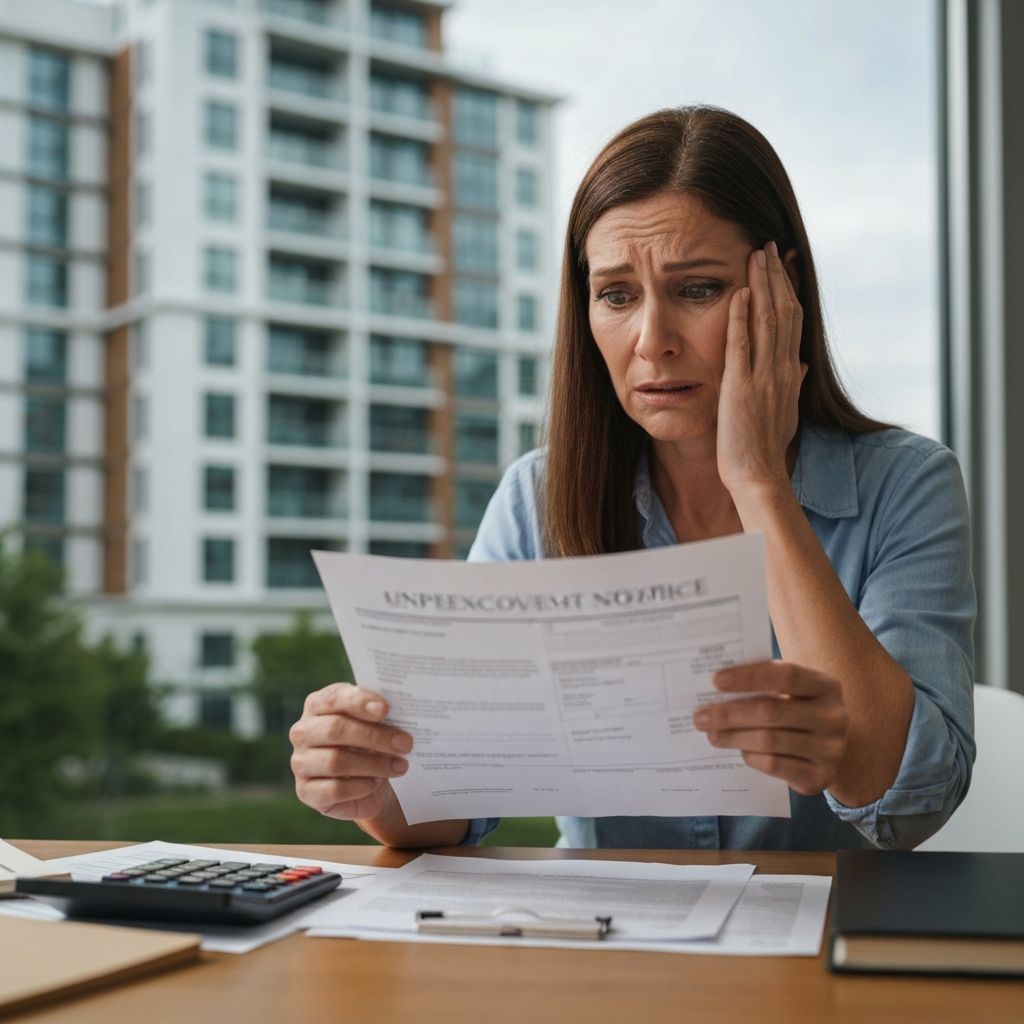 Homeowner reviewing an HOA special assessment notice letter at their kitchen table