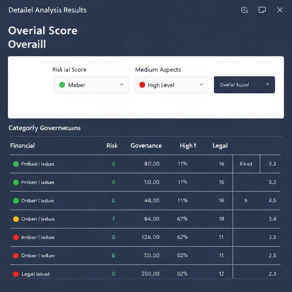 HOA analysis results showing overall risk score, financial health indicators, and AI-generated recommendations